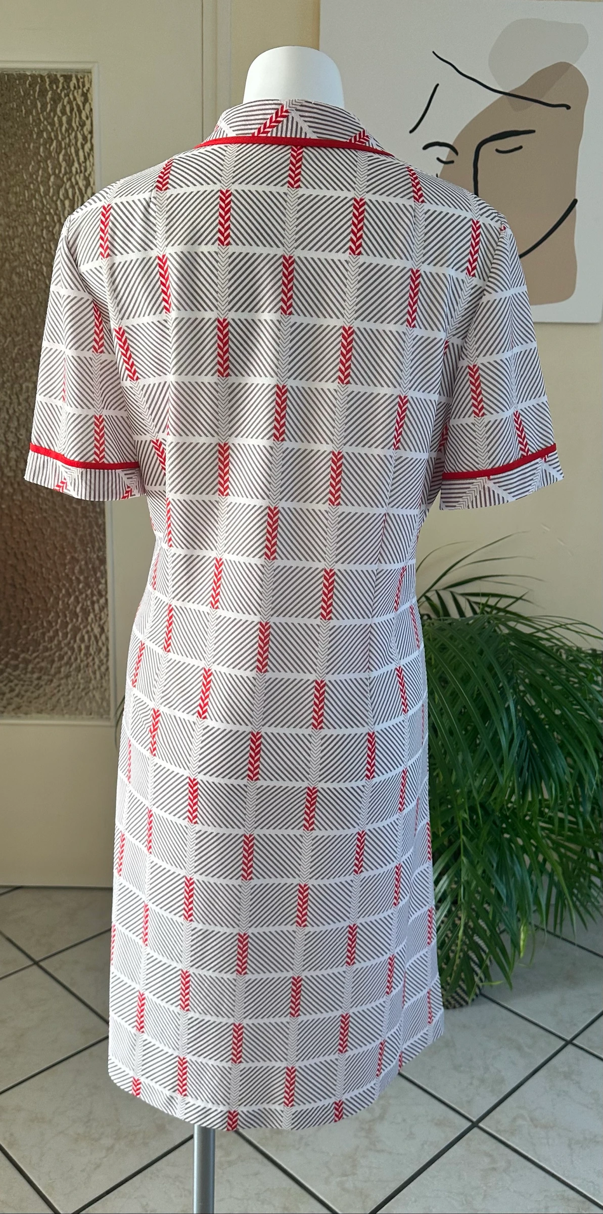Vintage gewatteerde jurk rood en beige maat 42 – Perfecte staat – photo 10
